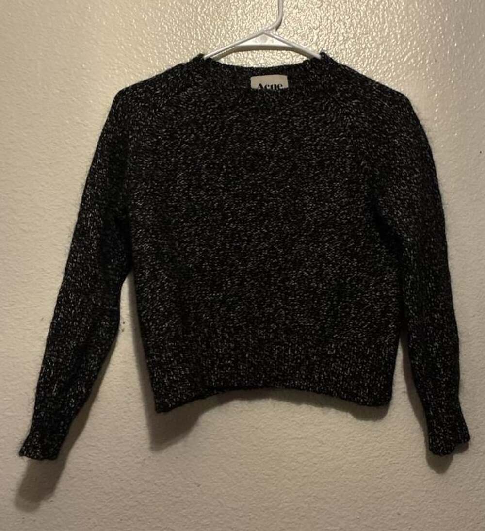 Acne Ruth Twist Sweater Size XS Black Marled Wool Mohair